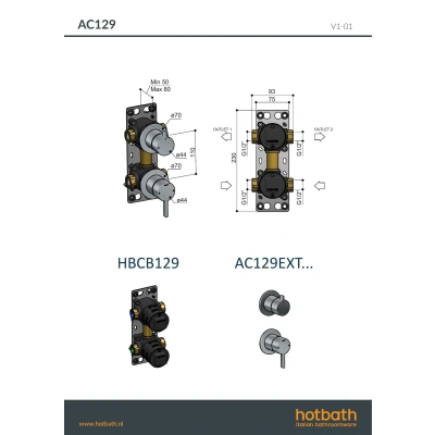 Afbeelding van Hotbath Afbouwdeel mengkraan met 2 weg omstel Geborsteld Messing PVD AC129EXTBBP