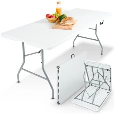 Afbeelding van AREBOS Klaptafel Inklapbare tafel Campingtafel Vouwtafel Weerbestendig Wit 182 x 74 cm 8 personen