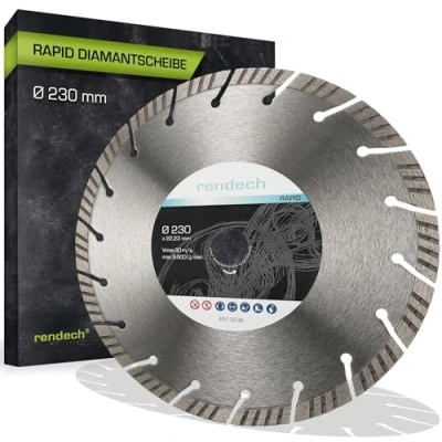 Afbeelding van Rapid 230 mm diamantschijf voor graniet, beton, steen, gewapend beton enz. Diamantdoorslijpschijf met maximale snijkracht, merkproduct rendech®