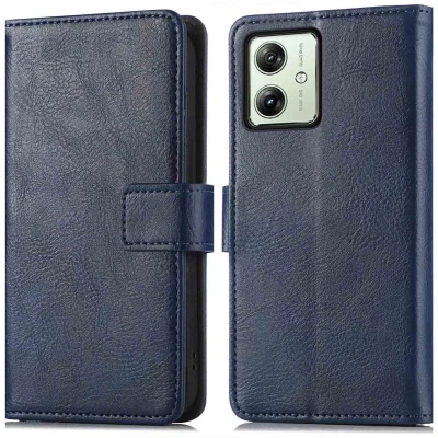 Afbeelding van iMoshion Hoesje Geschikt voor Motorola Moto G54 Met Pasjeshouder Luxe Bookcase Donkerblauw