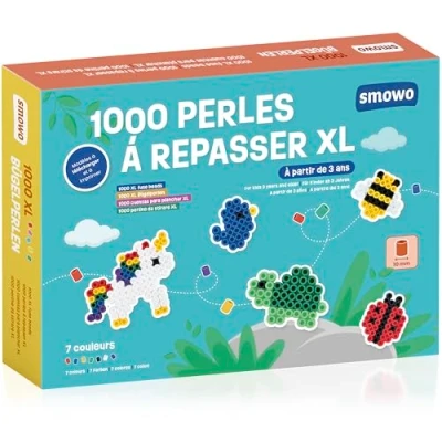 Afbeelding van Smowo® 1000 stuks 10 mm grote strijkkralen voor kinderen vanaf 3 jaar 7 heldere kleuren XL creatieve kralenset
