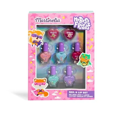 Afbeelding van MARTINELIA Nagellak op waterbasis en lipgloss voor kinderen Make updoos meisjes 5 waterlakken 2 zonder schadelijke producten cadeau vanaf 3 jaar