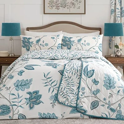 Afbeelding van Dreams &amp; Drapes Just Contempo Beddengoedset met bloemenpatroon, 140 x 200 cm, blauwgroen