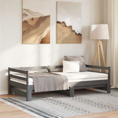 Afbeelding van Slaapbank uitschuifbaar massief grenenhout grijs 2x(90x200) cm