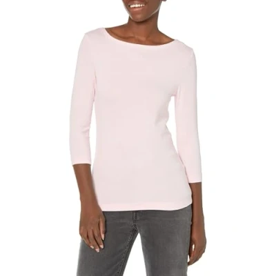 Image de Amazon Essentials T Shirt Col Bateau Uni Coupe Ajustée à Manches 3/4 Women&#039;s, Rose Clair, XS