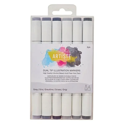 Afbeelding van Dual Tip Illustration Markers Chisel/Brush (6pk) Greys