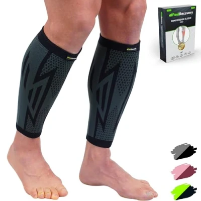 Afbeelding van Compressiemanchetten voor dames en heren, kuitondersteuning hardlopen, periostitis, spierspanning krampen, compressiesokken benen, ademend antislip, 2 stuks (zwart, XL)