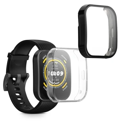 Afbeelding van kwmobile 2x smartwatch hoes geschikt voor Huami Amazfit Bip 5 hoesje Siliconen sporthorloge cover Activity tracker case in transparant / zwart