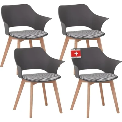 Afbeelding van Albatros eetkamerstoelen set van 4 Aalborg, Grijs poten massief beukenhout, Scandinavisch retro design, comfortabele kuipstoel elegante keukenstoel, eetkamerstoel voor eettafel