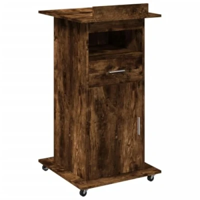 Afbeelding van Lessenaar met wielen en lade 55x55x107 cm hout gerookt eiken