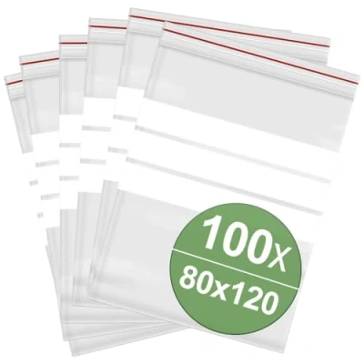 Afbeelding van Hersluitbare zak met etiketstrook (b x h) 80 mm 120 Transparant Polyethyleen
