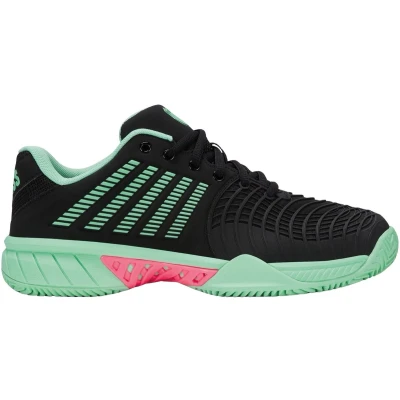 Afbeelding van K SWISS Express Light 3 Tennisschoenen voor kleibanen, Dames, Maat: 41.5, Black/neon mint/neon pastel pink Schoenen