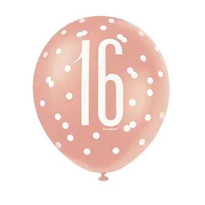 Afbeelding van Ballonnen 16 jaar Glitz Rose Goud 6 stuks