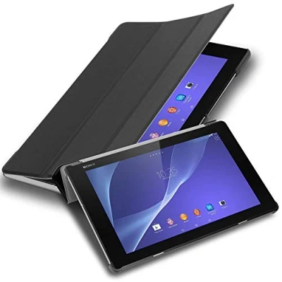 Afbeelding van Cadorabo Tablethoes compatibel met Sony Xperia Tablet Z2 (10,1 inch) in zwart satijn ultradunne beschermhoes auto wake up en standfunctie