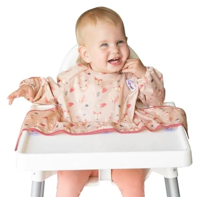 Afbeelding van Tidy Tot®™ Cover &amp; Catch™ slabbetje voor baby&#039;s, met mouwen, bevestigd aan kinderstoelen, slabbetjes DME kinderstoel, baby en, Vos