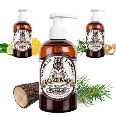 Image de Shampoing barbe homme naturel Mr Bear Family 250ml Boisé plus d&#039;hydratation pour une fournie et saine 2 en 1 savon à revitalisant Produit hommes