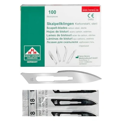 Afbeelding van Shehadeh 100 stuks scalpelmessen figuur 18 voor scalpelhouder nr. 4 afzonderlijk steriel verpakt