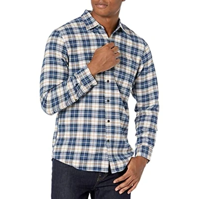 Image de Amazon Essentials Chemise En Flanelle À Carreaux Manches Longues Et Coupe Ajustée (Couleurs Édition Limitée) Men&#039;s, Bleu Brun Écossais, S