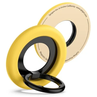 Afbeelding van Spigen Nano Pop Siliconen telefoonhouder [magnetische bevestiging en 135 verstelbaar] metalen ringhouder met handvat voor iPhone 16/15/14/13/12 serie Mango geel