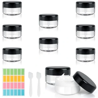 Afbeelding van AiQInu 8 stuks 30 ml reisblikjes, transparante reiscrèmeblikjes, kunststof cosmetische potten met 6 schrapers, 24 stickers, lege cosmetica containers