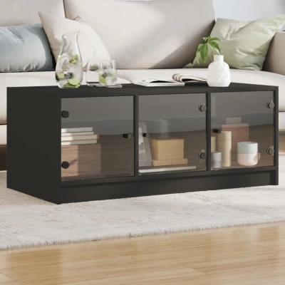 Afbeelding van Salontafel met glazen deuren 102x50x42 cm zwart