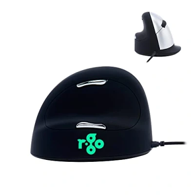 Image de R Go HE Mouse Ergonomic Large Left Souris ergonomique pour gauchers 5 boutons filaire USB noir