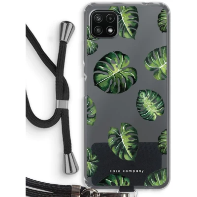 Afbeelding van Case Company® hoesje met Koord geschikt voor Samsung Galaxy A22 5G Tropische bladeren Telefoonhoesje Zwart Bescherming aan alle Kanten en Over de Schermrand