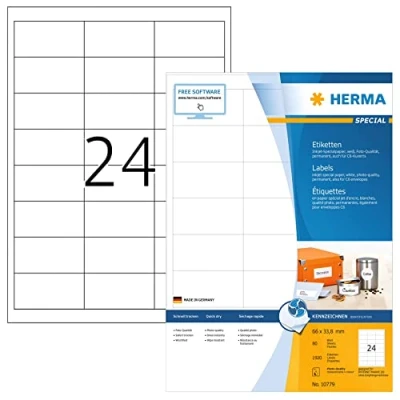 Afbeelding van Etiket HERMA 10779 66x33.8mm wit 1920stuks