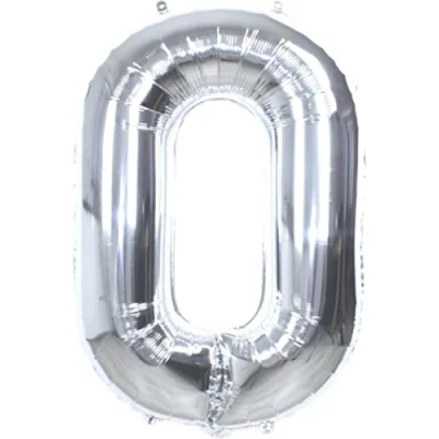 Afbeelding van Folie Ballon Cijfer 0 Jaar Zilver 36Cm Verjaardag Folieballon Met Rietje