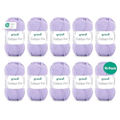 Image de Gründl Cotton Fun Fil à tricoter/crochet (fil doux en 100% coton, certifié Oeko Tex, 50 g/115 m, taille des aiguilles : 3 4, 10 pelotes de g) Violet