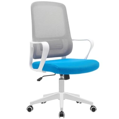 Afbeelding van BAKAJI Ergonomische bureaustoel met krasbestendige zwenkwielen, rugleuning van ademende stof en lendensteun, bureaustoel, gashoogte 98 108 cm (blauw grijs)