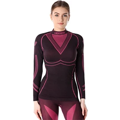 Afbeelding van Ladeheid Thermoshirt Thermo ondergoed Dames Thermokleding Longsleeve Zwart/Roze L LA LA40 WOMEN Top