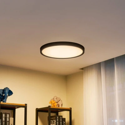 Afbeelding van Lindby Slimme plafondlamp met dimmer 1licht Kunststof, acryl H: 2.1 cm mat zwart, wit Inclusief lichtbron