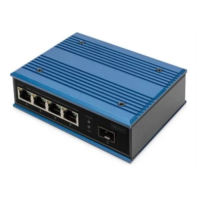 Image de DIGITUS Commutateur industriel non géré 4 x 10/100 (PoE+) + 1 Fast Ethernet SFP (liaison montante) Montage sur rail DIN PoE+