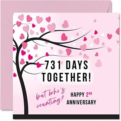 Afbeelding van Grappige verjaardagskaart van katoen voor vrouw of man 731 dagen samen cadeau &quot;I Love You&quot; Wenskaarten tweede huwelijksverjaardag partner, 145 mm x