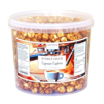 Afbeelding van Everly Grace Popcorn Espresso Euphoria, 600 g popcornemmer met zoete karamel en echte espresso, handgemaakt in Duitsland