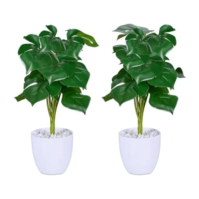 Afbeelding van Relaxdays kunstplant monstera met pot set van 2 namaak kunst kamerplanten