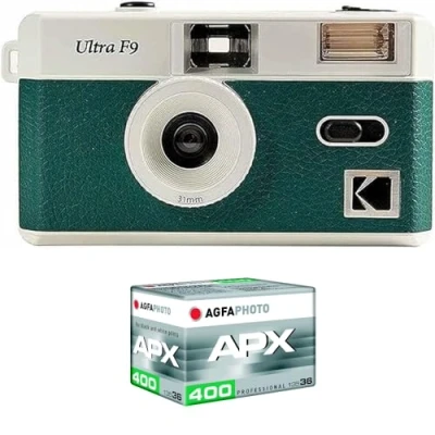 Afbeelding van Kodak Pack F9 Argentique + Pellicule 100 ASA Appareil Photo Rechargeable 35mm Vert, Objectif Grand Angle Fixe, Viseur optique , Flash Intégré APX 100, 36 poses