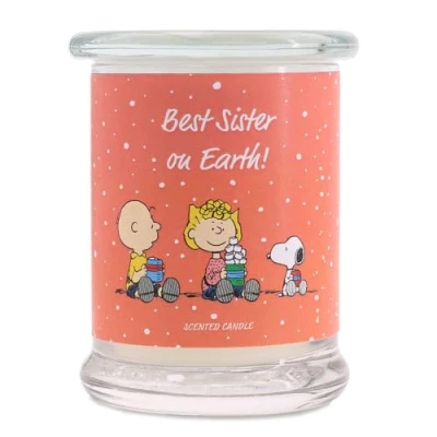 Afbeelding van Peanuts cadeau idee, geurkaars &quot;Best Sister on Earth&quot;, voor zus, geurkaars, frisse was, decoratie thuis, glazen kaars met lange brandduur tot 50