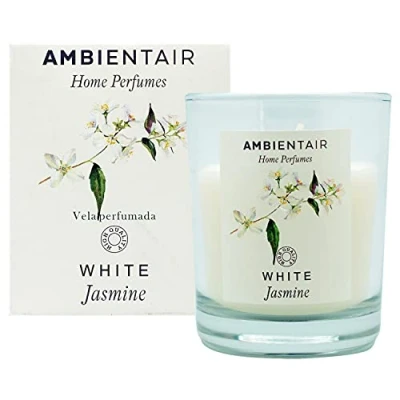 Afbeelding van Sevenreeds Ambientair Home, geurkaars, jasmijn, wit, geurkaars voor thuis, aromatherapie, kaars in kamerglas, levensduur 30 uur