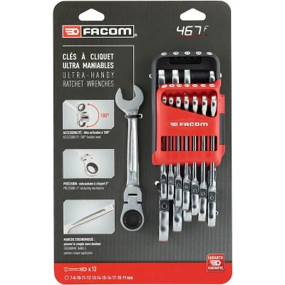 Afbeelding van FACOM 467BF.JP12PB scharnierende anti slip steekringratelsleutelset 12 delig