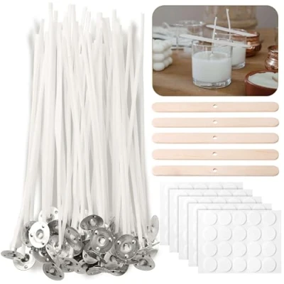 Afbeelding van CZ Store® ✮ Frans merk kaarslont 15 cm Set van 100 stuks + bevestiging lont kaars natuurlijk katoen 100% ecologisch Handleiding voor het maken geurkaarsen
