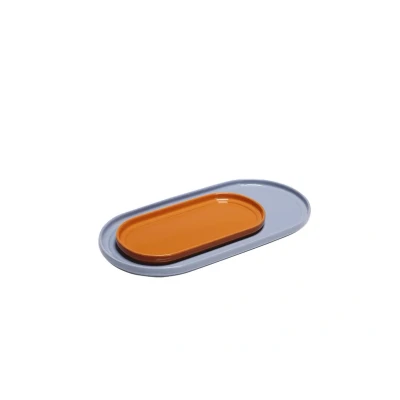 Afbeelding van Hübsch Amare dienblad, lichtblauw + oranje, set van 2