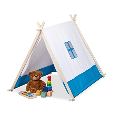 Afbeelding van Relaxdays speeltent kind tipi kindertent stof kinderspeeltent blauw kinderkamer