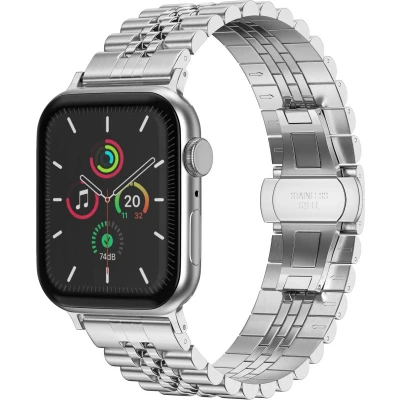 Afbeelding van Selencia Jubilee stalen bandje voor de Apple Watch Series 1 t/m 9 / SE (38/40/41 mm) 10 (42 Zilver