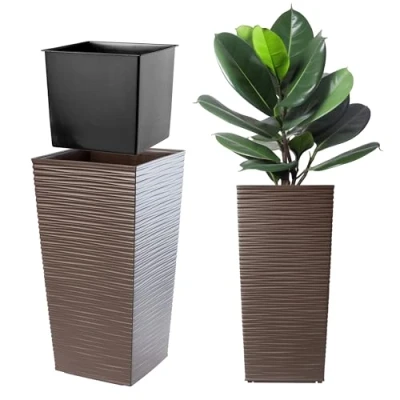 Afbeelding van KADAX Bloempot, plantenpot van kunststof, voor bloemen, binnen en buiten, tuin, balkon, terras, huis, weerbestendig, imitatie rotan,68 cm hoogte, mokka