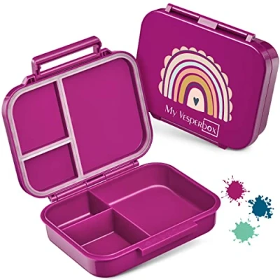 Afbeelding van Compacter en lichter lekvrij &amp; BPA vrij lunchbox voor kleuterschool school (paars regenboog)