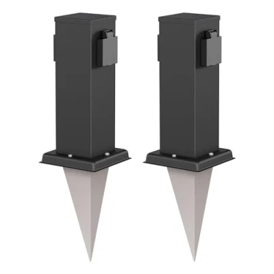 Afbeelding van ledscom.de Polly Tuincontactzuil met grondpen voor buiten, 2 stuks, voudig, roestvrij staal, vierkant, zwart, 27 cm