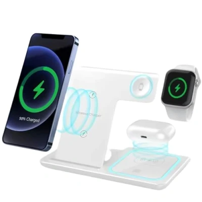 Afbeelding van Chargeur sans fil 3 en 1 pour Apple Watch et iPhone Station de charge inductive pliable 15 W Support rapide iPhone, Watch, AirPods Pro