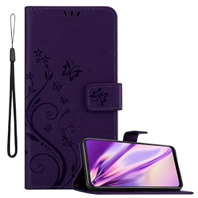 Afbeelding van Cadorabo Hoesje geschikt voor Oppo A94 5G in BLOEMEN DONKER PAARS Beschermhoes bloemmotief met magnetische sluiting, standfunctie en kaartsleuven Book Case Cover Etui